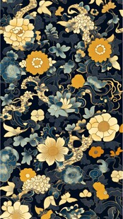 金色花卉图案在深蓝色背景上