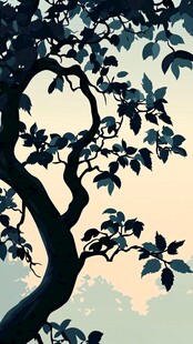 日暮时分的树影剪影