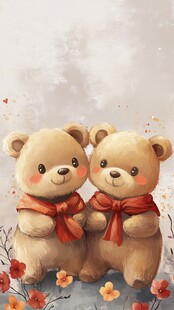 可爱的泰迪熊双人组