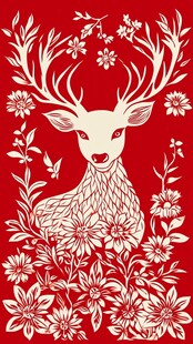 鹿与花卉的剪影