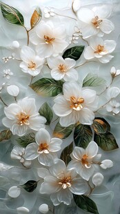 白花绿叶的油画