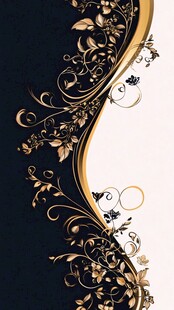 金色花卉图案与黑白背景的对比
