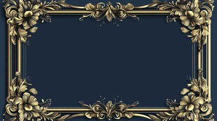 金色雕花边框蓝色背景