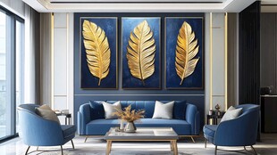 金羽蓝背景现代客厅装饰画