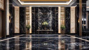 豪华大堂的 marble 和金色装饰