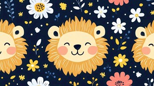 快乐狮子与花朵的图案