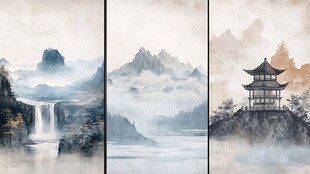 山水画三联画