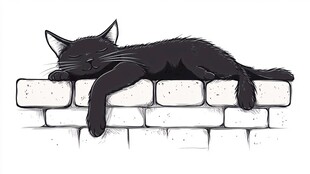 猫咪在砖墙上打盹