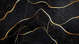 金色线条在黑色大理石背景上流动