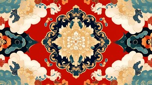 红色背景的复杂花卉图案