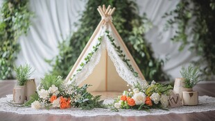 森林中的波西米亚式帐篷布置