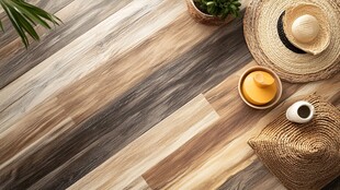 木地板上的生活用品摆设