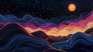 夜幕下的波浪星空