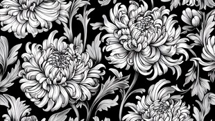 复古黑白花卉图案