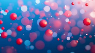 红色粒子在蓝色背景中浮动