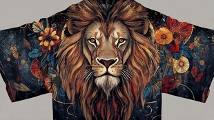 狮子与花卉的和谐之美