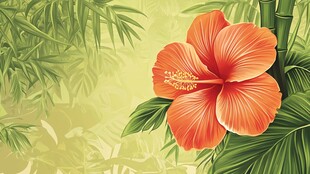 热带风情之木槿花与绿叶