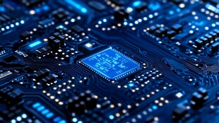 蓝色电路板的特写