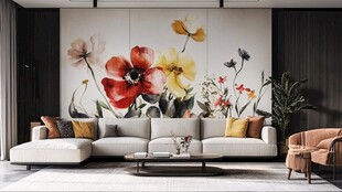 现代风格客厅 艺术花卉墙画