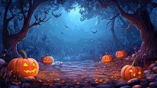 神秘夜晚的万圣节森林