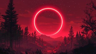 红色日食下的神秘森林