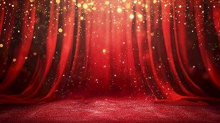 红色窗帘上的金色闪光