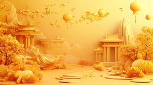 金色梦境中的传统中国风景