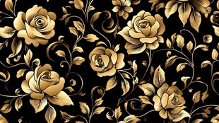 金色花卉图案在黑色背景上