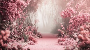 迷人的粉色花园小径