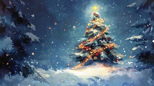 圣诞树下的雪夜