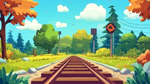 铁路轨道上的秋日风景