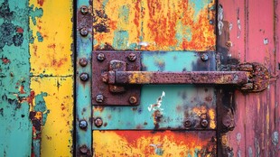 生锈的门闩和剥落的油漆