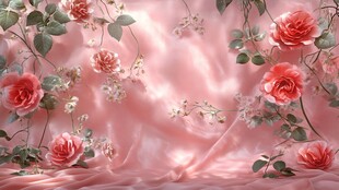 粉色花卉与丝绸的梦幻交织