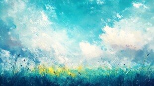 春日草地风景画