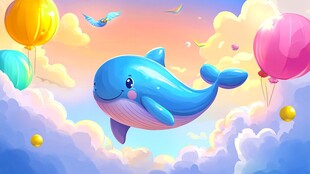 鲸与气球的梦幻天空