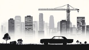 城市天际线与汽车剪影