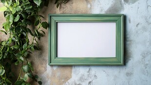 绿色画框与植物墙面的和谐融合