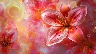 粉红百合与气泡的梦幻交响曲