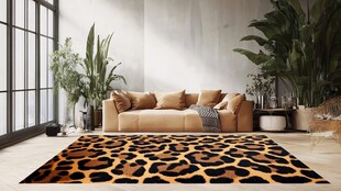 现代生活空间中的豹纹地毯