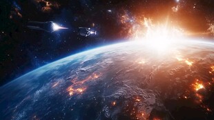 太空中的地球与宇宙飞船