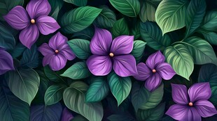 紫色花卉与绿叶的绚丽盛宴