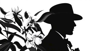 黑白剪影人物与花卉