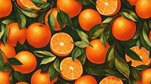 橙色与绿叶的生动图案