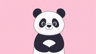 可爱的熊猫在粉色背景前