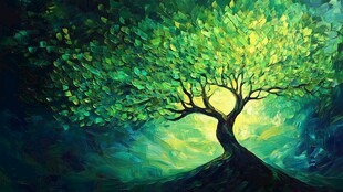 抽象的绿色树木油画