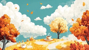 秋日山丘上的咖啡时光