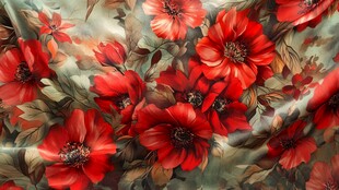 红色花卉图案的织物