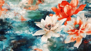 水墨风荷花抽象艺术画作