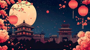 月夜下的中式浪漫古建筑