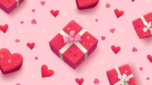 粉色爱心与礼物浪漫背景